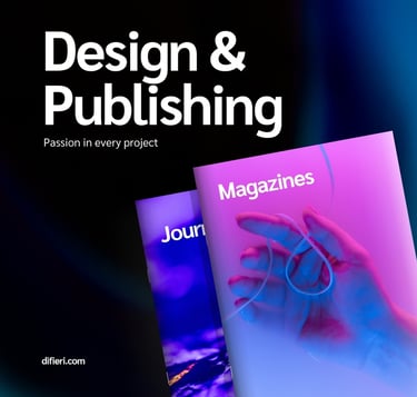 The image is titled Design and Publishing and includes two simple magazine covers