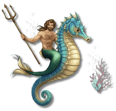 Merman riding a seahorse