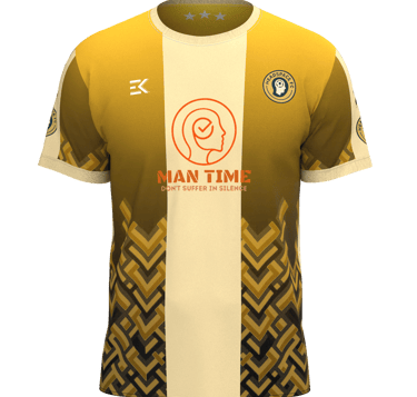 a soccer jersey with a yellow and white shirt