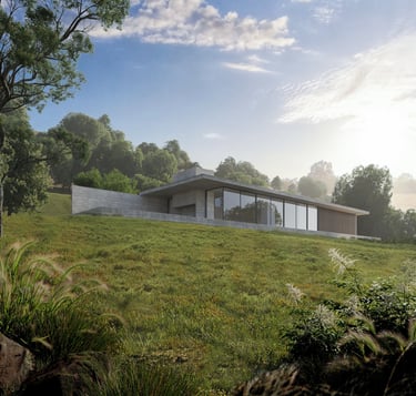 Arquitectura Moderna en el medio de la naturaleza. Cemento y vidrio