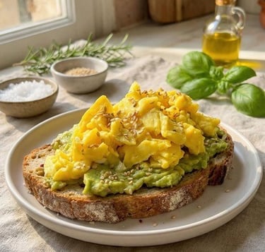 Avocado toast with creamy avocado and soft eggs — healthy and easy breakfast