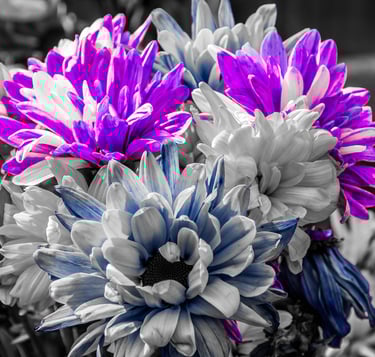 Purple, grey and blue abstract flowers