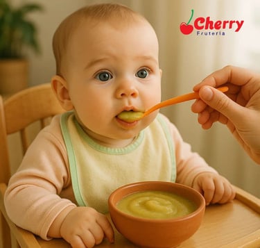 Bebé comiendo puré natural.