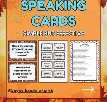Speaking cards for autumn and fall English lessons and activities