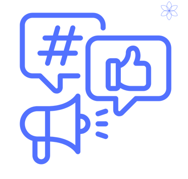Icon with hashtag, thumbs up, and microphone, symbolizing official communication channels