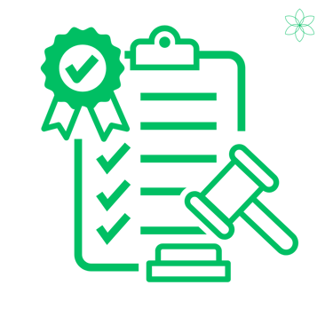 Clipboard icon with justice symbol, representing acceptance of regulations.