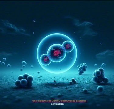 una molécula de OZONO destruyendo bacterias