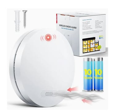 a white smoke detector with a battery and batteries
