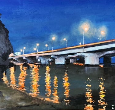 Night Bridge, 2021, oil on canvas, 15x12"