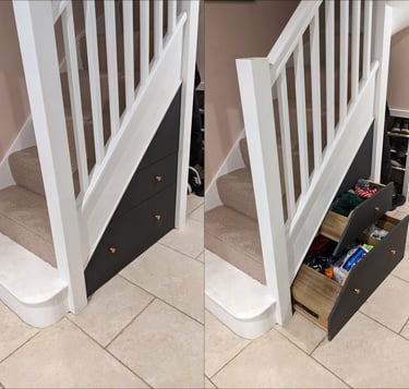 built in drawers under stairs