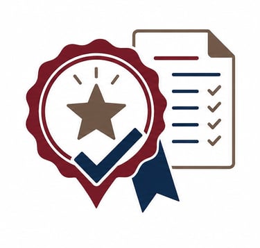 A value proposition icon featuring a premium badge, star, and checkmark.