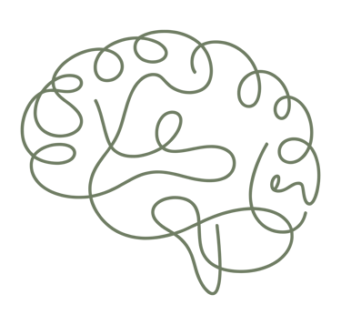 A minimalist line art illustration of a human brain using a single continuous green stroke on a black background.