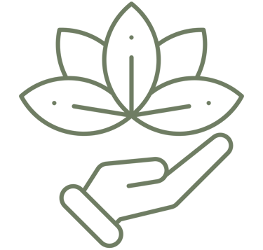 An outline of a hand gently holding a blooming lotus flower, symbolizing peace, growth, and natural wellness.