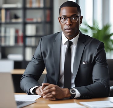 A beautifully lit, elegant portrait of a black couple sharing a tender moment, showcasing rich skin tones and timeless style.