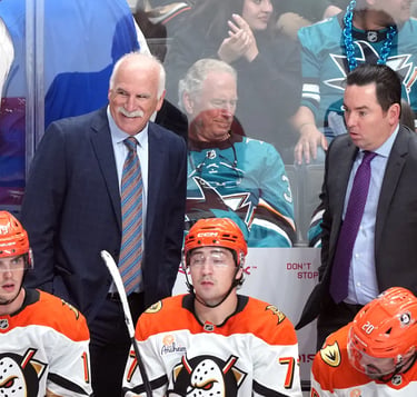 Joel Quenville (Head Coach) and Jay Woodcroft (Assistant Coach) of the Anaheim Ducks during the 2025-26 season