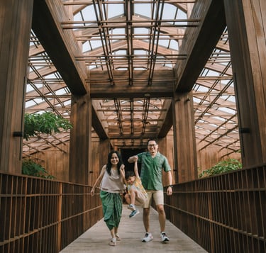 Luxury family photography at The Meru Sanur Bali, relaxed tropical garden session