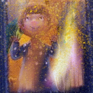 An illustration of a smiling boy looking out the window in awe.