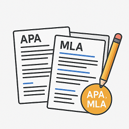 APA and MLA documents with a pencil and label representing formatting.