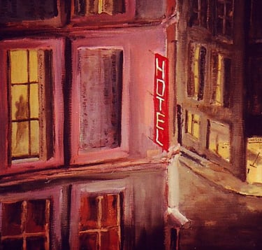 a painting of a hotel sign that says hotel