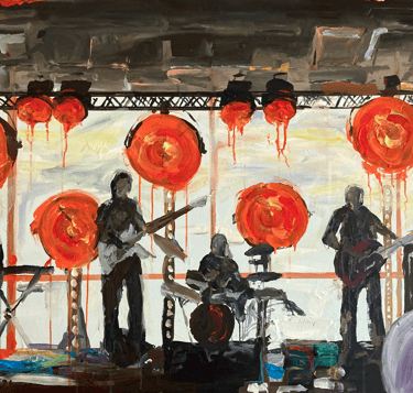 a painting of a band playing on stage