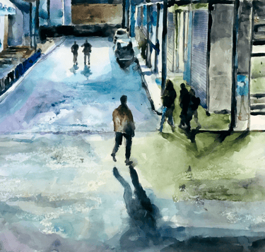 a man walking down a street 