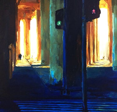 a painting of a street 