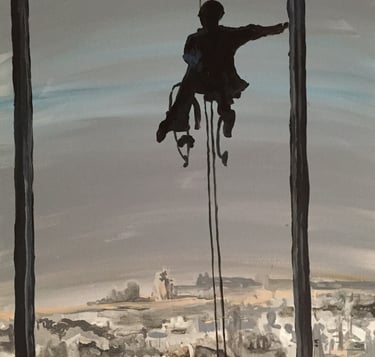 a painting of a man hanging from a rope