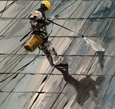 a painting of a window cleaner
