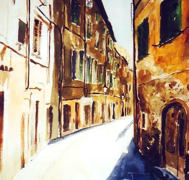 a painting of a street scene in Nice