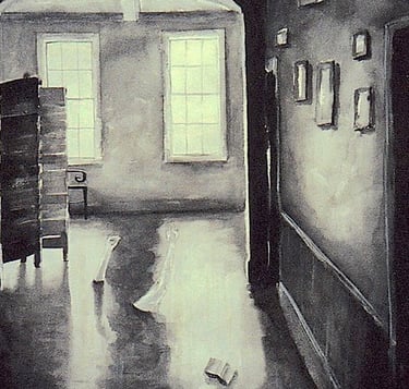 painting of a room with person drowning 