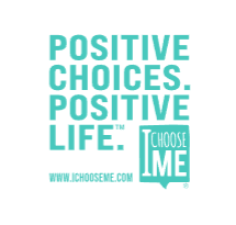 logo for I choose me inititative. teal blue logo with words positive choices, positive life.