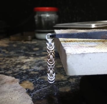 Soldering of handmade sterling silver byzantine chain