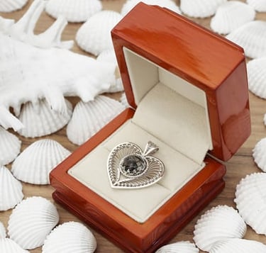 Handmade jewellery in a box for caring and storing jewellery