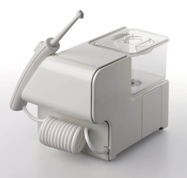 Descripción del irrigador dental, depósito, mango, punta hygiene-precision.com