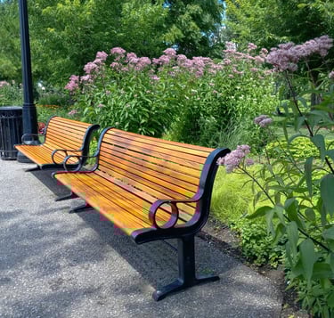 medinis suoliukas su dviem suolais ir šiukšliadėžė mažoji architektūra