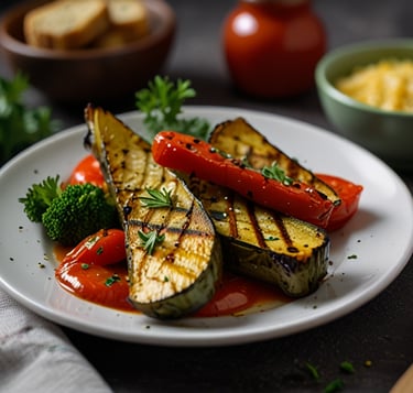 Grilled vegetables with Italian seasoning and tomato sauce/Olasz ízesítésű grillezett zöldségek pa