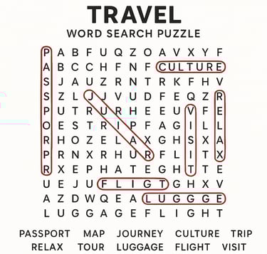 Travel Word Search Puzzle 