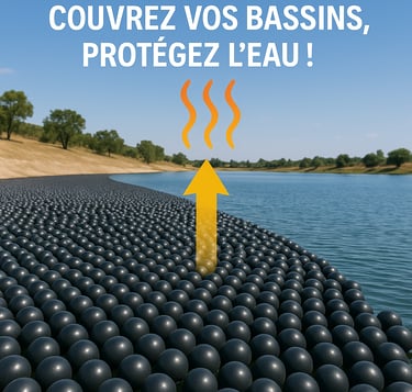 Protection anti-évaporation innovante, une couverture flottante qui protège l'eau sans dégradation 