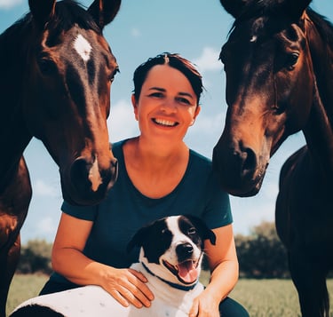 Andrea Furlani Krebel mit ihren Pferden und Hund