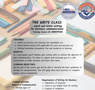 Brochure Write Class: Email and Letter Writing for Business Communication. HRD Corp claimable