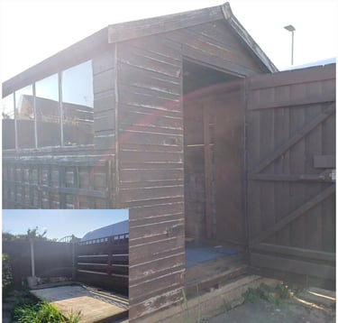 before and after picture of a shed having been taken down using our demoltion service in tolladine