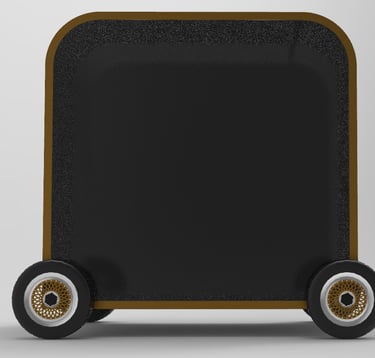 Bapsule : a black and gold pop up shop case with wheels