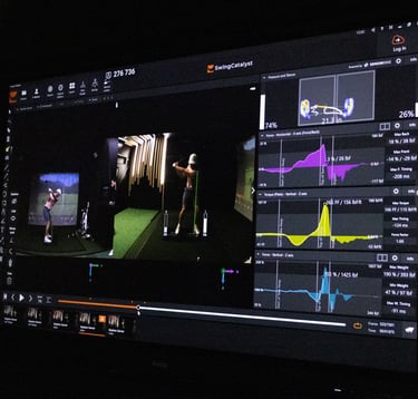 A screen showing high-tech golf analysis using video technology