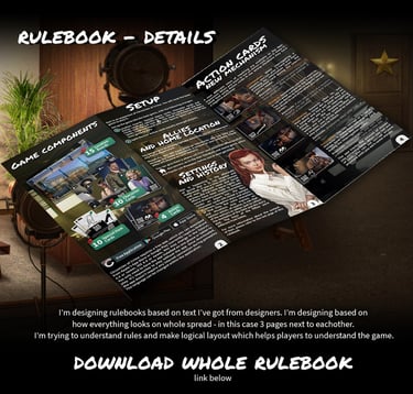 Rulebook design and layout for Chronicles of Crime: Noir