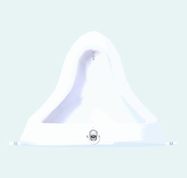 a white urinal and a blue background