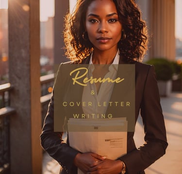 a woman in a business suit and a resume cover letter