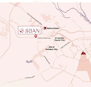 Location map of Jirian project near Sphinx Airport and El Sheikh Zayed Axis
