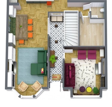 3d Floor plan of the ground floor of an extension in Ealing, London