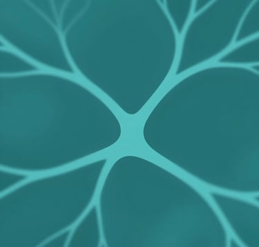 A modern, minimalist abstract illustration of neural pathways that look like soft, flowing water or branches. Use deep teal #1B3230 and teal blue #2E7D8C. The image should look like art rather than a medical diagram, very calming.