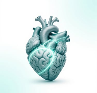 An artistic representation of a heart and a brain connected by a soft glowing path of light, symbolizing the blend of scripture and science. Modern, clean aesthetic with plenty of #F7FCFA white space and #2E7D8C teal accents.